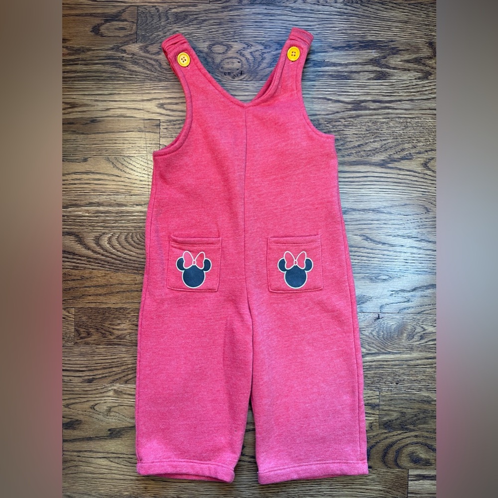 Disney Jr. Kids Red Mickey And Minnie Graphic One Piece Romper Pockets 18-24 M